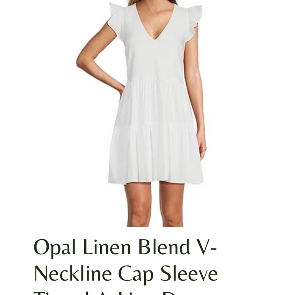 ANTONIO MELANI White V-Neck Cap Sleeve Dress